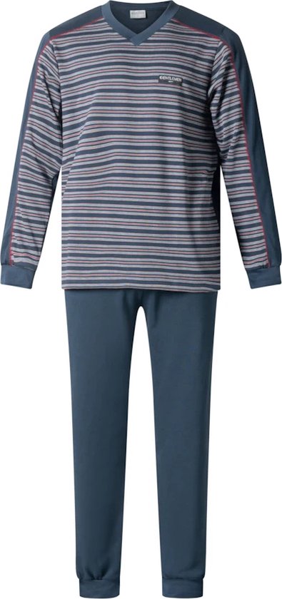 Gentlemen heren pyjama licht geruwd | MAAT XL | V-hals | Fijnstreep marine/rood