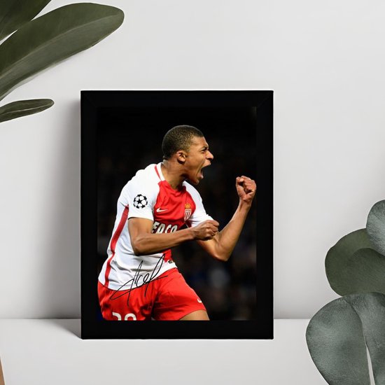 Kylian Mbappé Kunst - Gedrukte handtekening - 10 x 15 cm - In Klassiek Zwart Frame - AS Monaco - Ingelijste Foto - Voetbal - Paris Saint Germain - Rookie Jaar