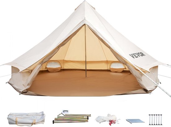 Tente Tipi Ravello 500 - Tente Familiale Spacieuse Pour 8 Personnes - 5m De Diamètre - Imperméable 5000mm - Protection UV 50+
