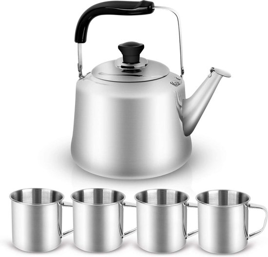 Foto: Theeketel camping waterketel 3l koffiepot waterkoker outdoor servies set met theepot en 4 roestvrijstalen bekers camping kookgerei set ideaal voor outdoor picknick wandelen