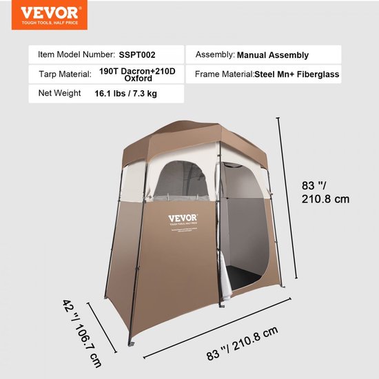 Douchetent - 2 Persoons - 84" x 42" - Privacytent Voor Aankleden En Omkleden van DrPrepare — afbeelding 5