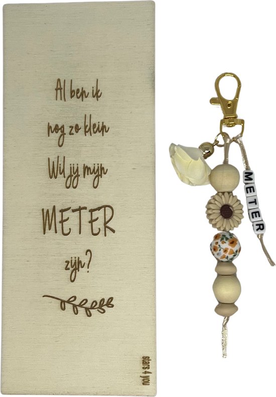 Sleutelhanger wil jij mijn Meter zijn? | TAUPE | bloem | doosje met een vraag | meter vragen | meter worden | peettante vragen | peettante worden