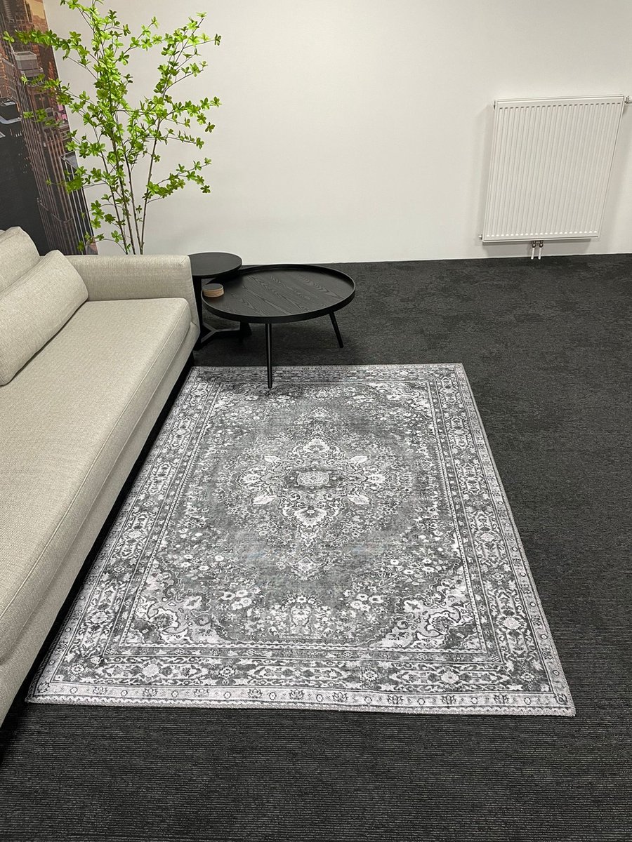 Floortraders - Vintage vloerkleed - Anthraciet - 160x230