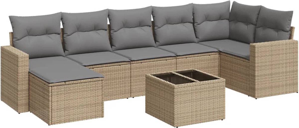 vidaXL 8-delige - Loungeset - met - kussens - poly - rattan - beige