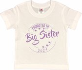 Shirt Aankondiging zwangerschap Promoted to Big Sister 2024 | korte mouw | wit/lila | maat 110/116 zwangerschap aankondiging bekendmaking Baby big sis sister Grote Zus