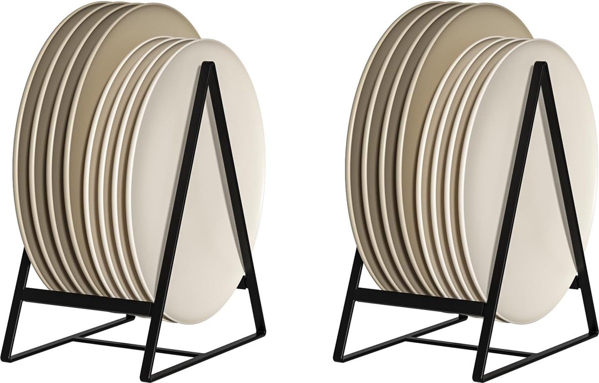 2 Pack Driehoekige Plaathouders Organisers Upright Kabinet Plaat Drogen Rekken Metalen Plaat Schijf Organisers Rekken Stand voor Countertop en Cupboard Zwart
