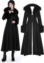 Dark in Love - Gothic fur neck and sleeves woolen maxi Jas - XL - Zwart