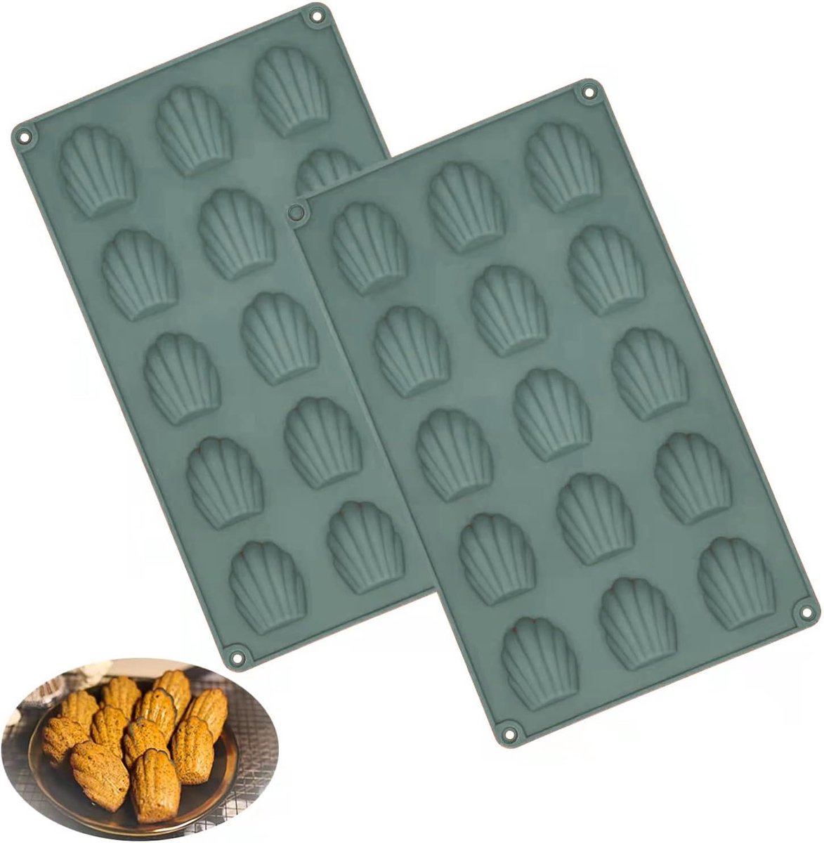 2 stuks mini madeleine bakvormen, siliconen madeleine-bakvormen, berenkatten, bakvorm voor cake, chocolade, snoep, koekjes, 15 holle ruimtes (carbon grijs)