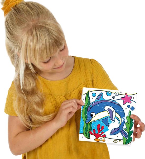 SES Creative – Kleuren op Nummers – Driehoek Grip Stiften – 6 Grote Kleurplaten – 12 Uitwasbare Stiften – Vanaf 3 jaar