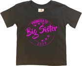 Shirt Aankondiging zwangerschap Promoted to Big Sister 2024 | korte mouw | Zwart/fluor pink | maat 122/128 zwangerschap aankondiging bekendmaking Baby big sis sister Grote Zus