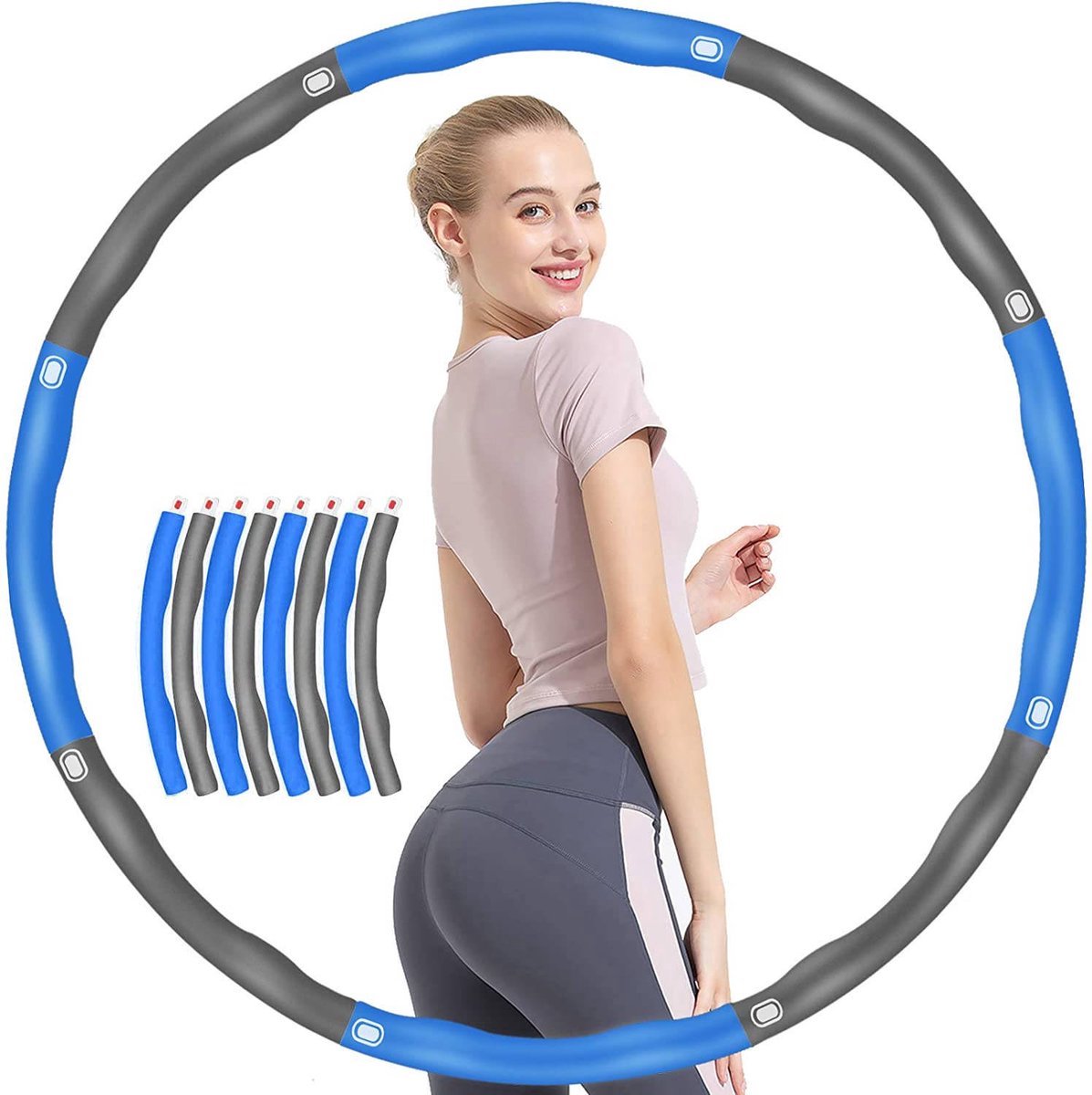 Hoelahoep - Fitness - verstelbaar - hula hoop fitness - blauw/grijs - Cadeau - Merkloos