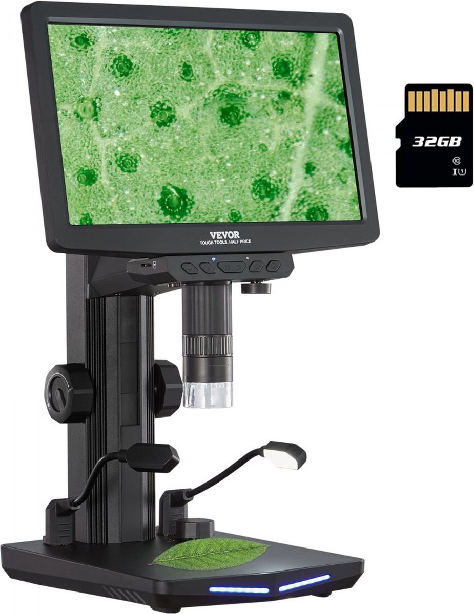 digitale microscoop met 7 inch IPS-scherm 10X-1200X vergroting gereflecteerde lichtmicroscoop USB-microscoop 8 LED, 2 miljoen pixels, 1080P videoresolutie, 1920x1080 fotoresolutie 32 GB geheugenkaart