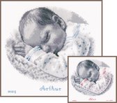 kit de broderie PN0169612 bébé endormi, naissance (avec fil bleu/rose)