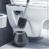 Hygiënische toiletborstel van siliconen, toiletborstelset met houder, lange steel, flexibele premium toiletborstel voor een schoon toilet in grijs en zwart, antibacterieel