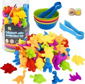 Montessori Sorteer speelgoed 2, 3, 4, 5 jaar, 48 stuks, dinosaurus, met kopjes en klemmen, speelgoed voor tellen en sorteren, kleuren leren tellen, kinderen, Montessori-spel