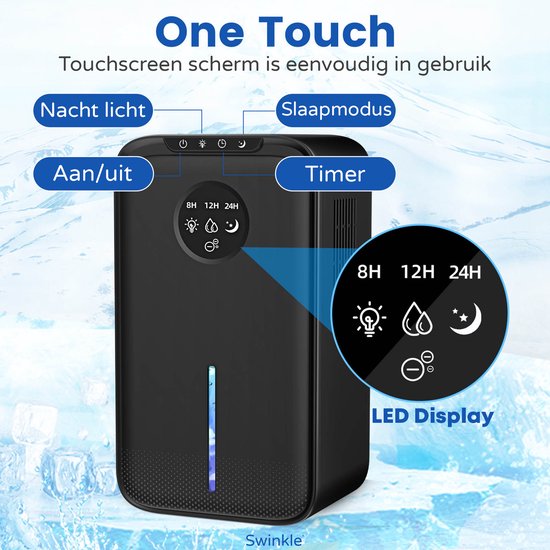 Déshumidificateur et purificateur d'air Swinkle® - Déshumidifie jusqu'à 1 L par jour - Déshumidificateur adapté au salon, chambre à coucher, salle de bain avec écran LED