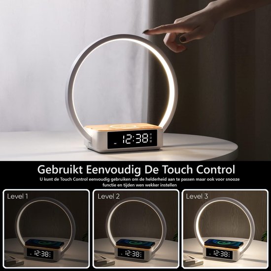 blonbar Nachttischlampe mit USB-Ladefunktion, Touch Control Dimmbar Lichtwecker Wake Up Light Einschlafhilfe Babys und Erwachsene, 3 Stufige Helligkeit Nachttischlampe für Schlafzimmer Wohnzimmer