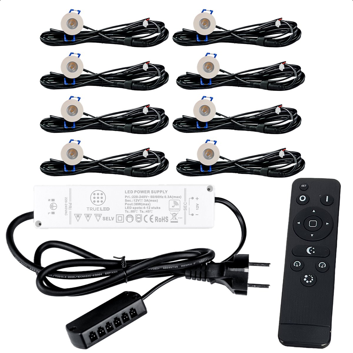TrueLED Compact White - Inbouw LED Spot Dimbaar voor Overkapping - IP65 Verlichting voor Veranda - Complete set van 8 LED Spots