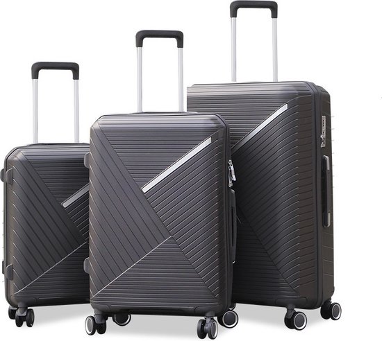 Kofferset Traveleo BABIJ - 3-delig - Complete Set -TSA slot - Koffer - Handbagage 35L + 65L en 90L Ruimbagage Polypropyleen PPS02 Grijs