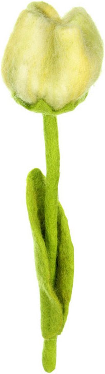 Bloem Vilt - Tulp Gini Zacht Geel/Groen - 40cm - Fairtrade Sjaalmetverhaal