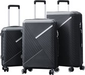 Kofferset Traveleo BABIJ - 3-delig - Complete Set -TSA slot - Koffer - Handbagage 35L + 65L en 90L Ruimbagage Polypropyleen PPS02 Zwart