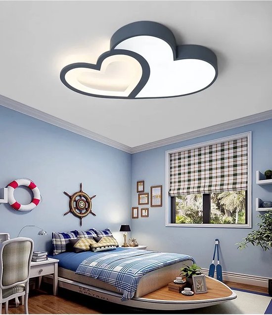 LuxiLamps - Plafonnier Forme Coeur - Blauw - Dimmable Avec Télécommande - Chambre Enfant - 55 cm - Lampe Moderne - Lampe Chambre - Plafonnière