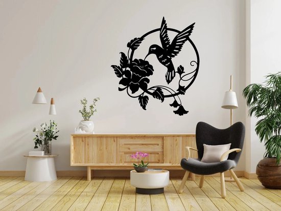 BT Home - Hummingbird - Houten Dieren - Wanddecoratie Industrieel- Zwart - Houten art - Muurdecoratie - Line art - Wall art - Wandborden - Bohemian