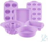 ZijTak - Bakset - 6-delig - muffin - cupcake bakvorm - siliconen - cakevorm - tulbandvorm - vierkante bakvorm - taartvorm - paars