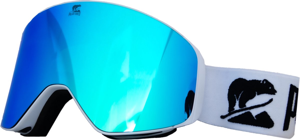Luxe Magnetische Snowboardbril / Skibril Blauwe Lens Wit Frame + Beschermcase & Microfiber hoes - PolarShred - Anti fog - Cat.3 - 100% UV Bescherming - VLT 16%