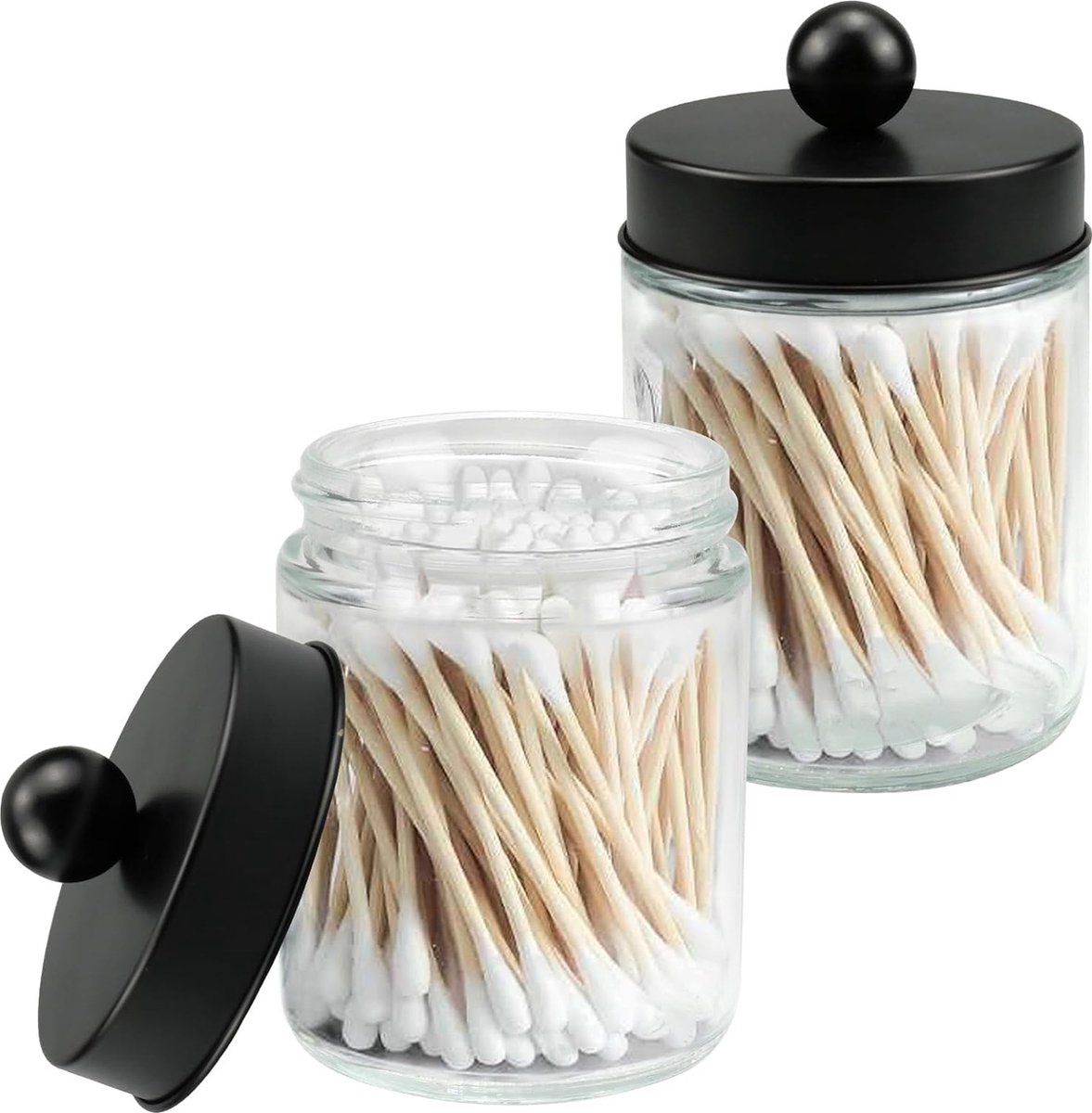 Boîte De Rangement Transparente Pour Cotons-tiges - Distributeur Avec Couvercle En Bambou - Salle De Bain Ou Dressing