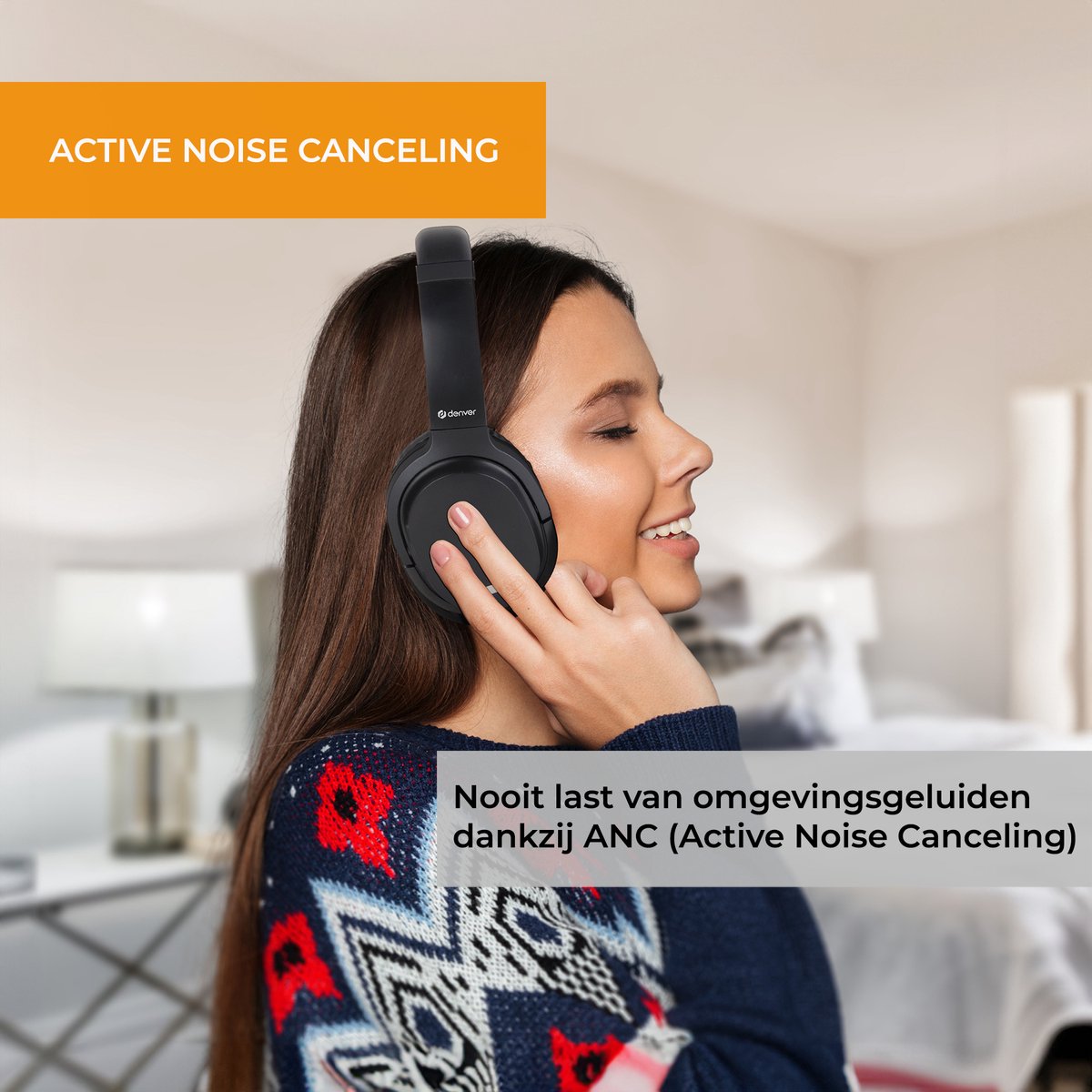 Afbeelding 2 van Denver Bluetooth Koptelefoon - Active Noise Canceling - Draadloos - Handsfree Bellen - BTN210