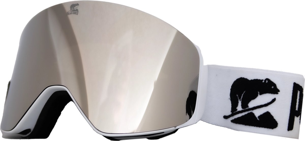 Luxe Magnetische Snowboardbril / Skibril Zilver / Spiegel Lens Wit Frame + Beschermcase & Microfiber hoes - PolarShred - Anti fog - Cat.3 - 100% UV Bescherming - VLT 16%