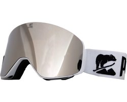 Luxe Magnetische Snowboardbril / Skibril Zilver / Spiegel Lens Wit Frame + Beschermcase & Microfiber hoes - PolarShred - Anti fog - Cat.3 - 100% UV Bescherming - VLT 16%