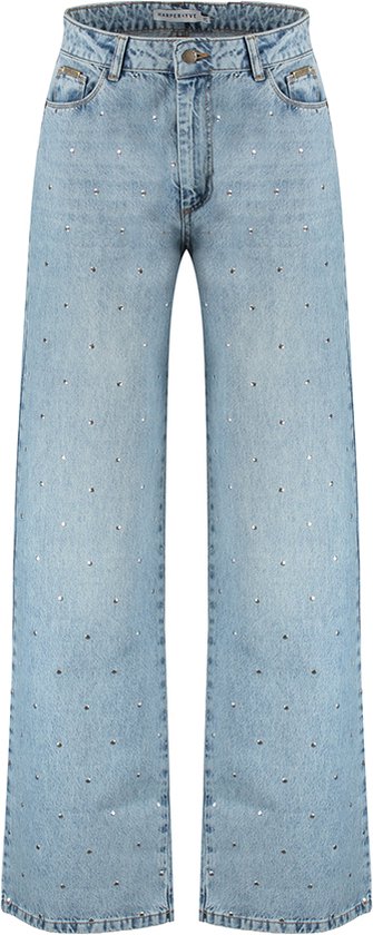 Harper & Yve Wide Leg Broek YVE met studs -Light Blue - Maat 30 L