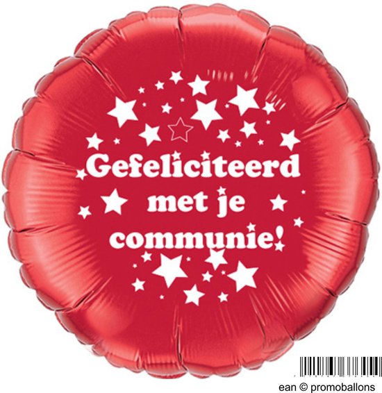 Félicitations pour votre communion! - ballon aluminium -Etoiles - rouge - 18 pouces [ean © promoballons]