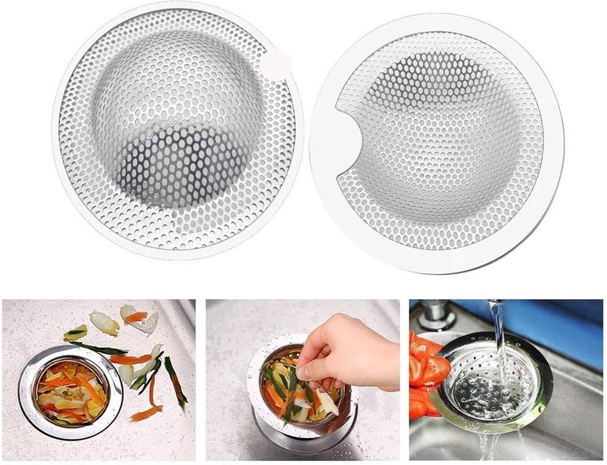 Goedkoopste Set van 2 stuks roestvrijstalen afvoerzeefset, roestvrijstalen zeef, rioolfilter, gootsteenfilter, groentebakfilter, doorschuifbaar netgootsteen, badkamervloerafvoer, ideaal voor badkamer en keuken (7,6 cm) M