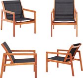 vidaXL Chaise longue Bois d'eucalyptus massif et textilène Noir - Chaise de jardin - Chaises de jardin - Chaise - Chaises