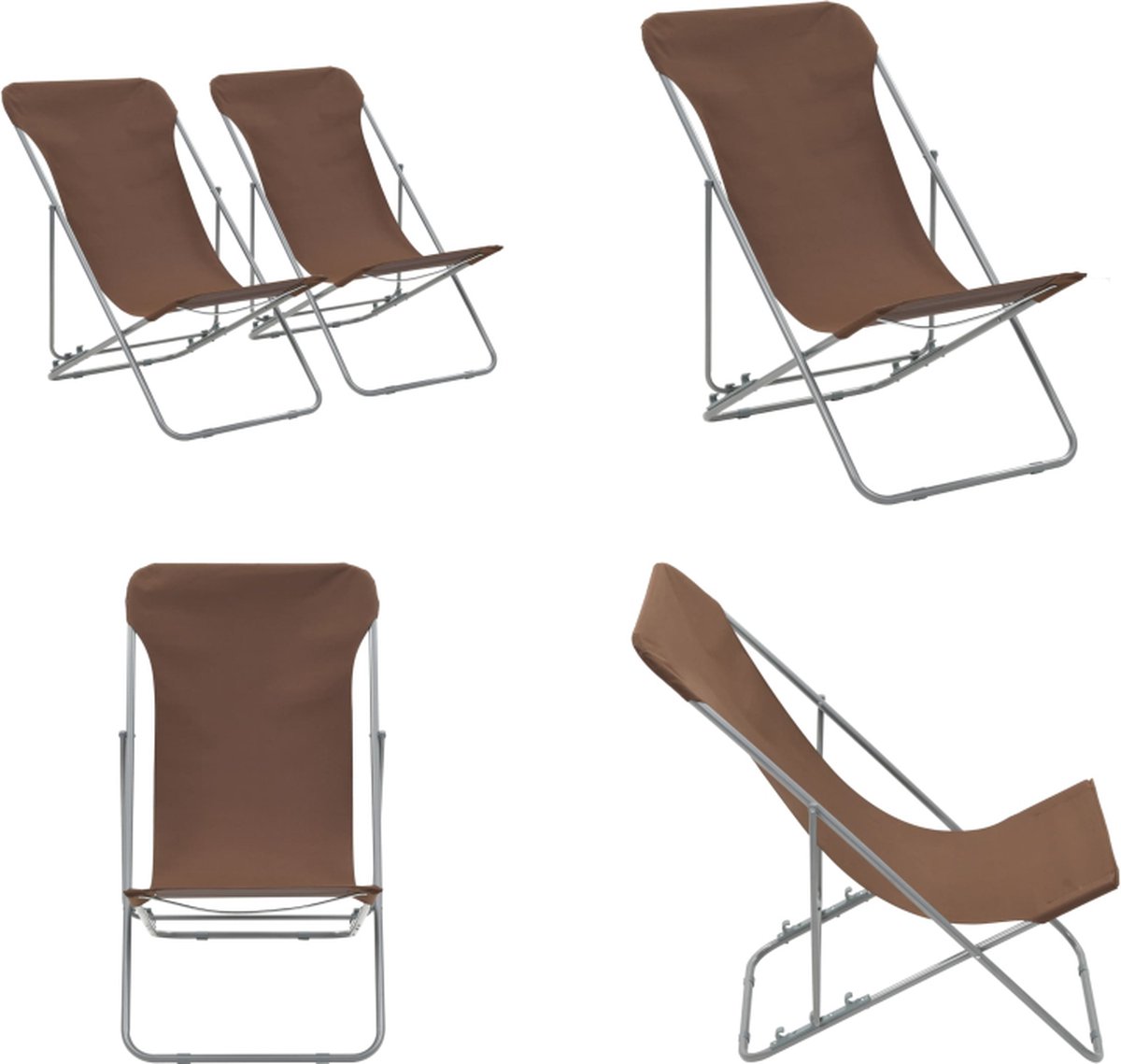 VidaXL Strandstoelen inklapbaar 2 st staal en oxford stof bruin Strandstoel Strandstoelen Zwembadstoel Zwembadstoelen
