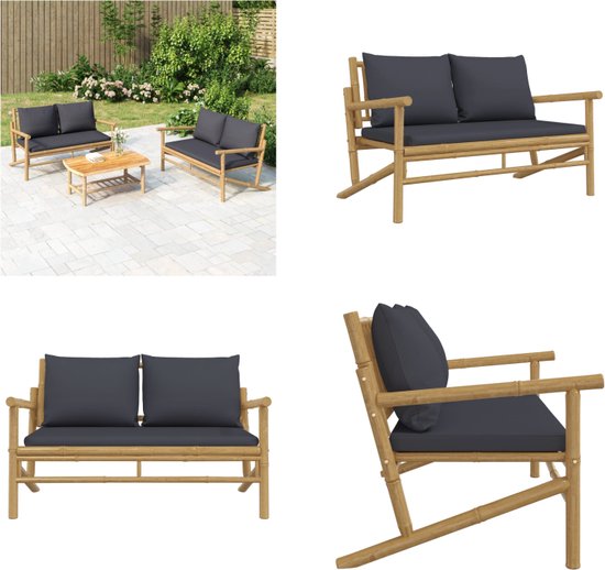 vidaXL Banc de jardin avec coussins en bambou gris foncé - Banc de jardin - Bancs de jardin - Banc de parc - Chaise de jardin