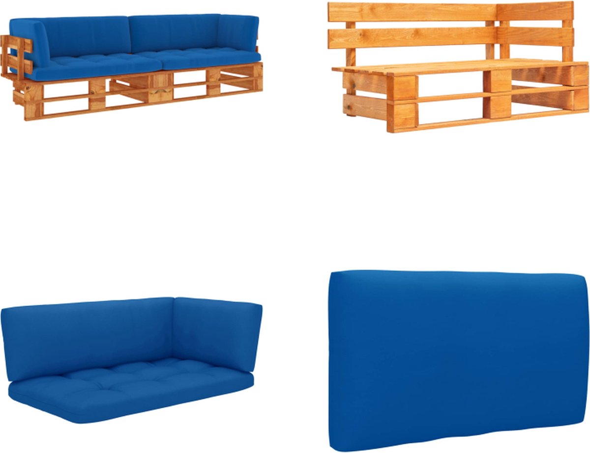 VidaXL Tweezitsbank pallet met kussens honingbruin geïmpregneerd hout Pallet Bank Pallet Banken Palletbank Palletbanken