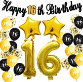 FeestmetJoep® 16 jaar verjaardag versiering & ballonnen - Goud & Zwart