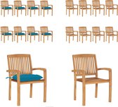 vidaXL Chaises de jardin empilables 8 pcs avec coussins Bois de teck massif - Chaise de jardin - Chaises de jardin - Chaise d'extérieur - Chaises d'extérieur
