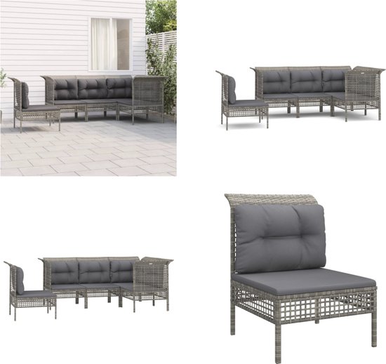 VidaXL 3-Delig Loungeset Poly Rattan Bruin Met Kussens - Hoekbanken + Ligbed - Tuinmeubelset