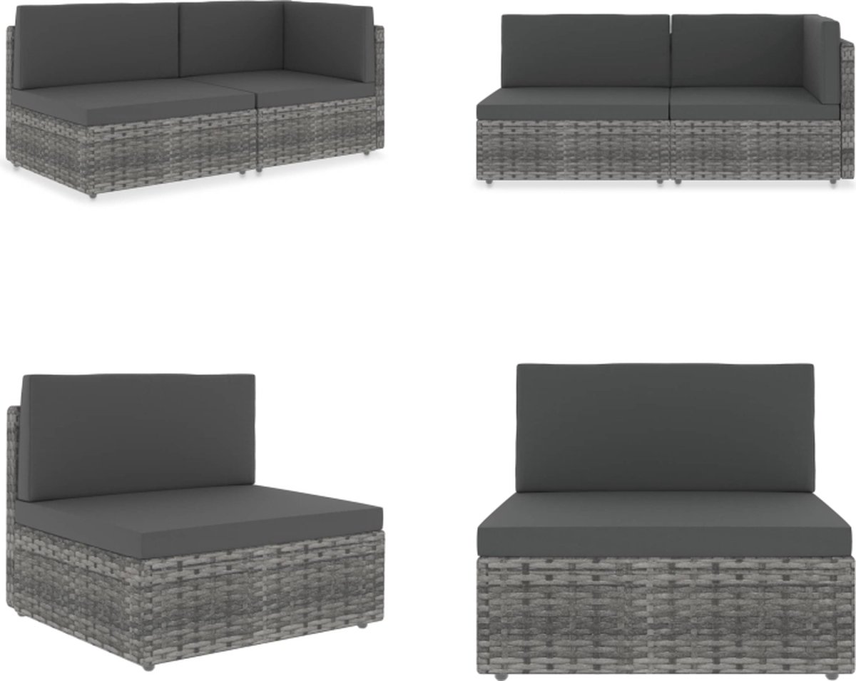 VidaXL Tweezitsbank sectioneel poly rattan grijs Tuinbank Tuinbanken Sectionele Bank Sectionele Banken