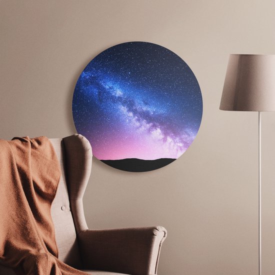 Artaza Forex Muurcirkel Melkweg Met Een Roze Gloed - Sterrenhemel - 50x50 cm - Klein - Wandcirkel - Rond Schilderij - Muurdecoratie Cirkel