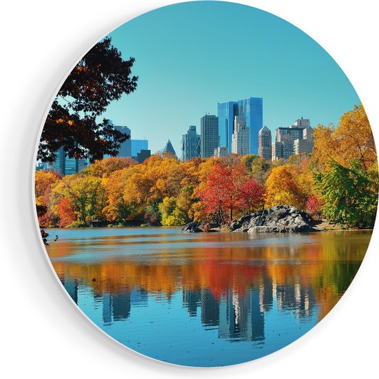 Artaza Muurcirkel - Central Park In New York Tijdens De Herfst - Wandcirkel - Rond Schilderij