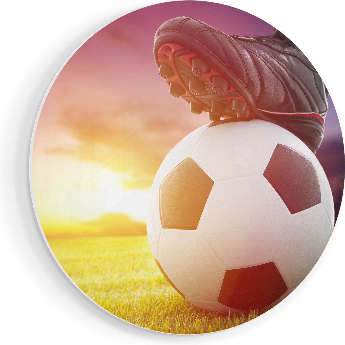 Artaza Forex Muurcirkel Klassieke Voetbal Aftrap Met Zonsondergang - 40x40 cm - Klein - Wandcirkel - Rond Schilderij - Wanddecoratie Cirkel