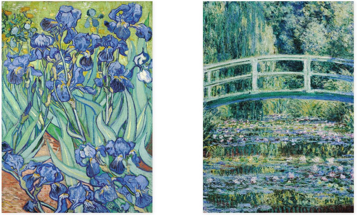 Set van 2 theedoeken - kunst collectie - Van Gogh Irissen & Monet Japanse burg- 100 % katoen 50 x 70 cm by supervintage