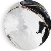 Artaza Forex Muurcirkel Abstracte Kunst - Wit met Zwart en Goud - 60x60 cm - Wandbord - Wandcirkel - Rond Schilderij - Wanddecoratie Cirkel