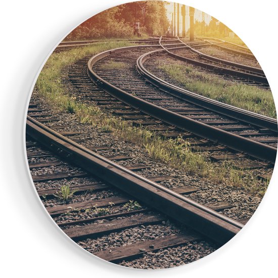 Artaza Forex Muurcirkel Rails Spoorwegen Naast Elkaar - 60x60 cm - Wandbord - Wandcirkel - Rond Schilderij - Wanddecoratie Cirkel